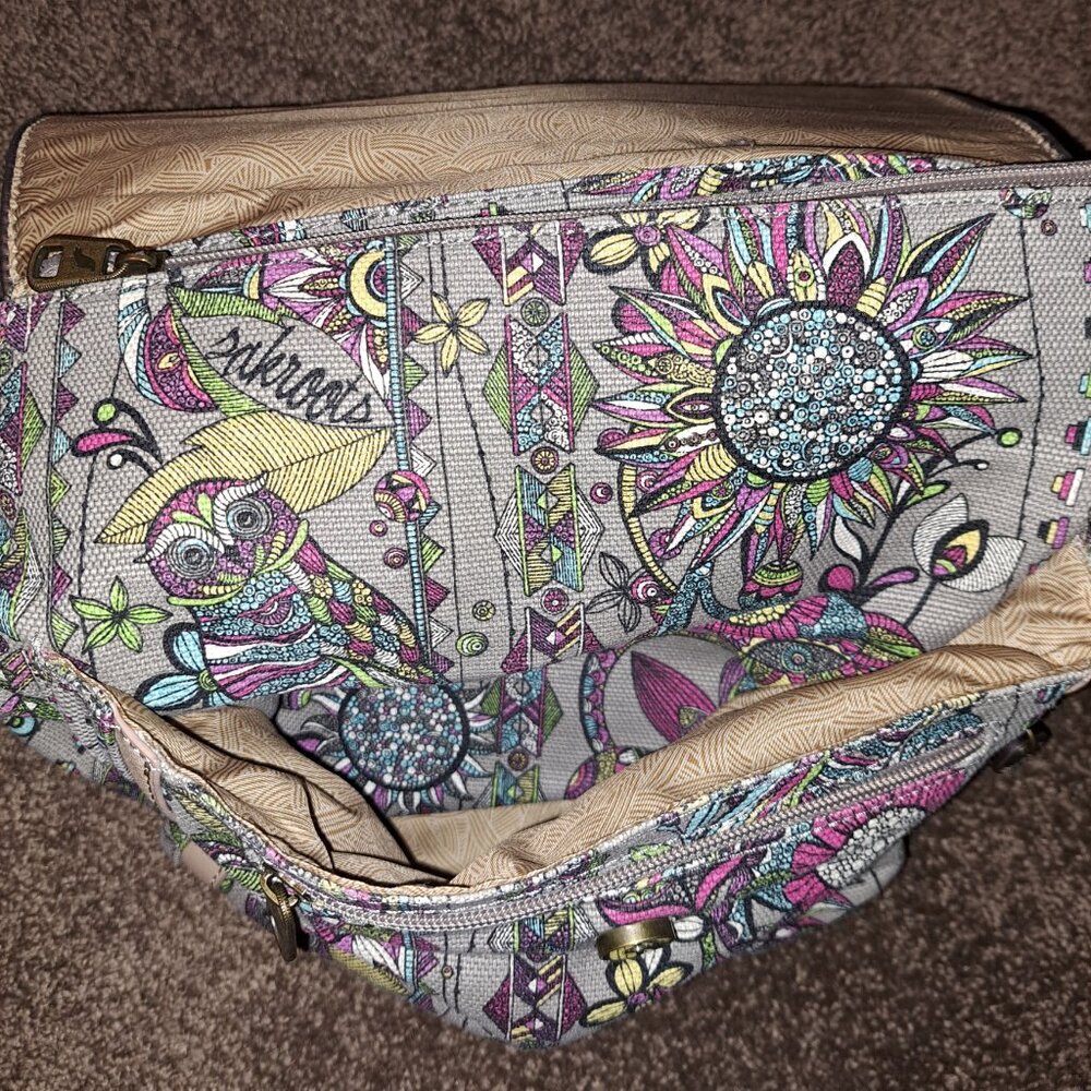 SAKROOTS Backpack/Crossbody Convertible Floral Owl Peace Pattern Bag - Picture 7 of 14